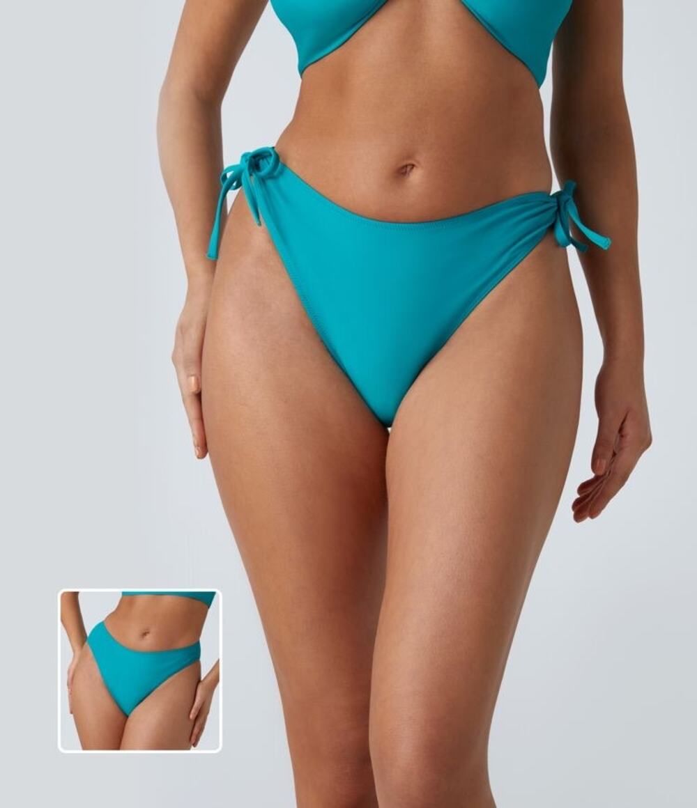Halara Blue Mid Rise Removable Tie Side Bikini Bottom Swimsuit Size XS